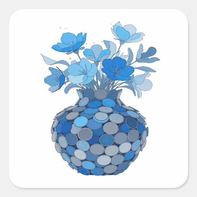 Färsk Blå BLÅ BLOMKRUKA Etikett Design (Framsida)
