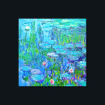 Färsk blå Vatten Lily Pond Monet Fine Art Canvastryck<br><div class="desc">Vatten Lilies målades av Fransk Impressionistist artist,  Claude Monet,  c. 1914 Det här är en av många versioner av hans trädgårdstrumpa vatten i Giverny,  Frankrike. Denna utformning visar att vatten-liljan blåser på blommans dynor bland de reflektioner som gräset ger i dammen.</div>