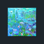 Färsk blå Vatten Lily Pond Monet Fine Art Canvastryck<br><div class="desc">Vatten Lilies målades av Fransk Impressionistist artist,  Claude Monet,  c. 1914 Det här är en av många versioner av hans trädgårdstrumpa vatten i Giverny,  Frankrike. Denna utformning visar att vatten-liljan blåser på blommans dynor bland de reflektioner som gräset ger i dammen.</div>