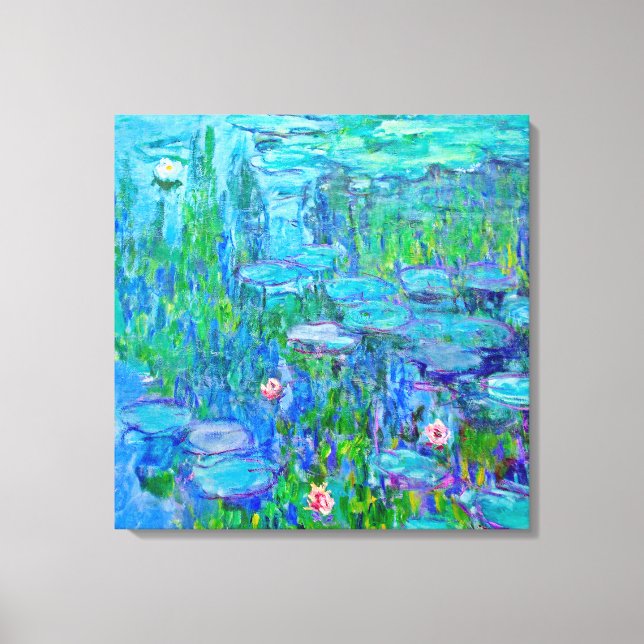 Färsk blå Vatten Lily Pond Monet Fine Art Canvastryck (Framsida)