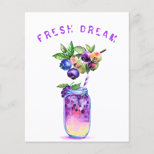 Färsk blåbärsjuice sval dryck - sommar cocktail flygblad (Framsidan)