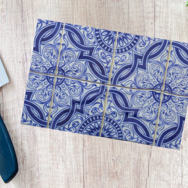 Färsk blått och vitt Medelhavsbrile Mönster Kökshandduk (Add fresh elegance to your kitchen with this blue + white vintage Azulejo pattern tea towel!)