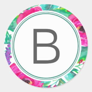 Färsk Blommigt Bröllop Monogram-märkning Runt Klistermärke