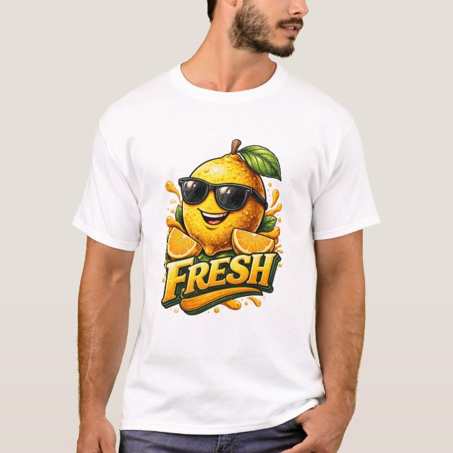 Färsk Citron Illustration Ljus Minimal Sommar T Shirt (Framsida)