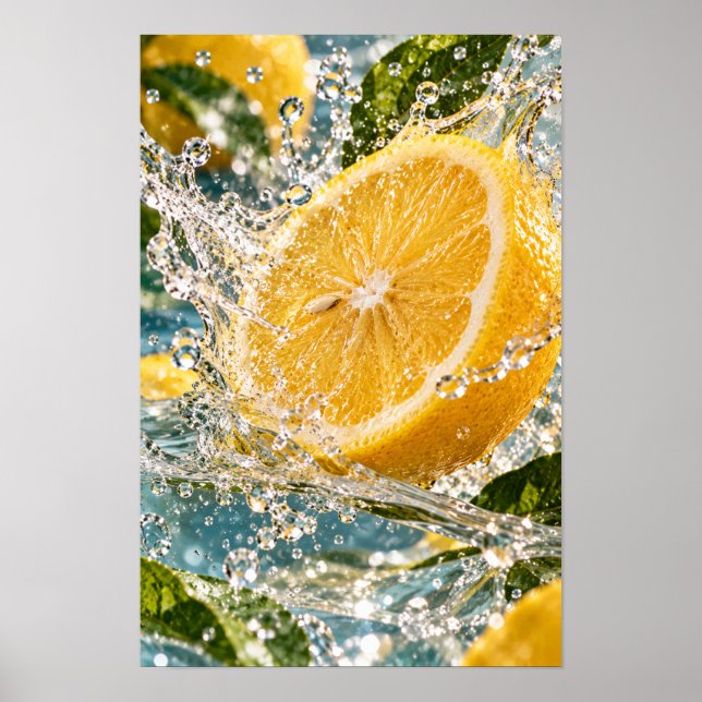 Färsk Citronstänk – Levande Citrus Kök Vägg A Poster (Framsidan)