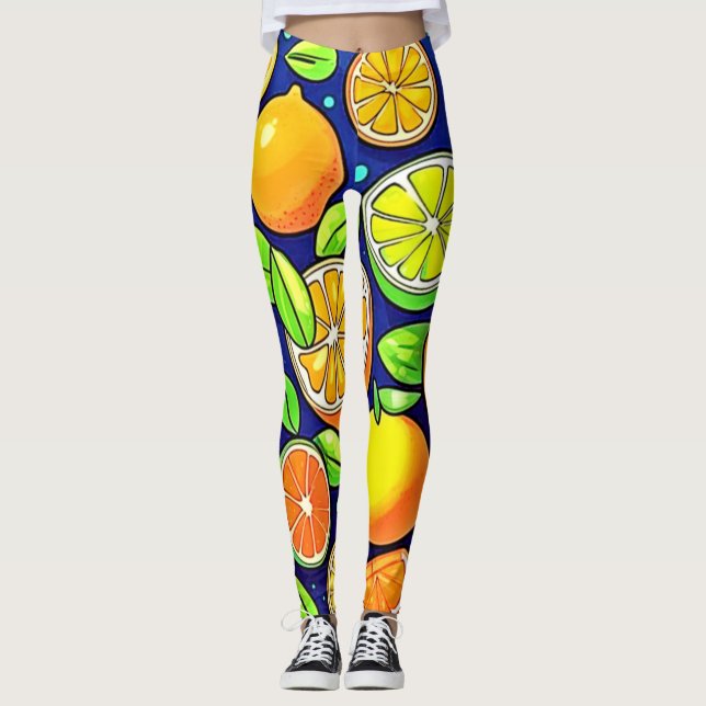Färsk Citrus Skivmönster Leggings (Framsida)