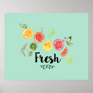 Färsk - Citrusfrukter i vattenfärg Poster