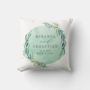 Färsk eukalyptus Monogram Bröllop keepsaké Kudde