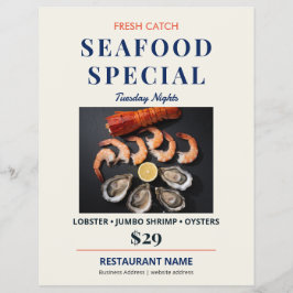 Färsk fångst marinblå restaurang special för skald reklamblad