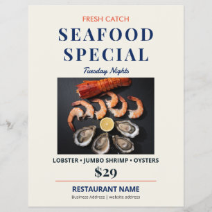 Färsk fångst marinblå restaurang special för skald reklamblad