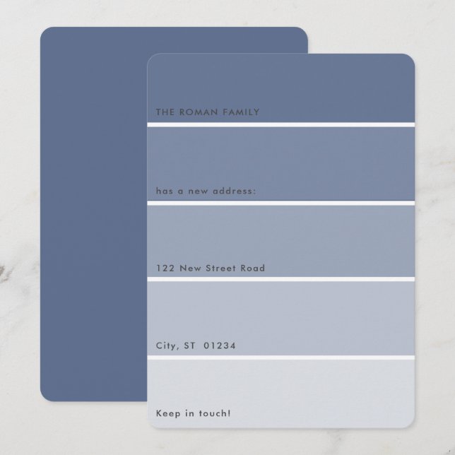 Färsk färgmeddelande för Flytta av blå färg Chip Inbjudningar (Fram/baksida)