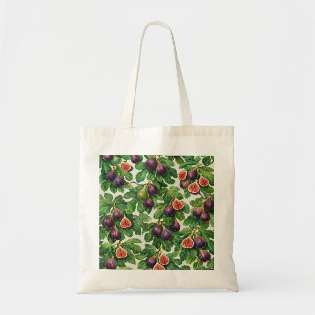 Färsk Fikon Frukt Botaniskt Mönster Tygkasse (Framsidan)