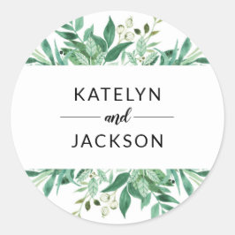 Färsk flytande botaniska Ram Bröllop Monogram Runt Klistermärke