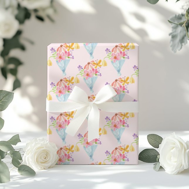 Färsk från marknaden Vattenfärg Blå Whimsy Presentpapper (Skapare uppladdad)