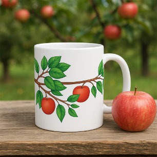 Färsk frukt och färska Löv av rödäpple Träd Gren o Kaffemugg