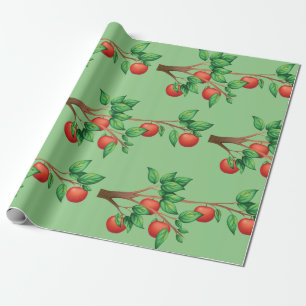 Färsk frukt och färska Löv av rödäpple Träd Gren o Presentpapper