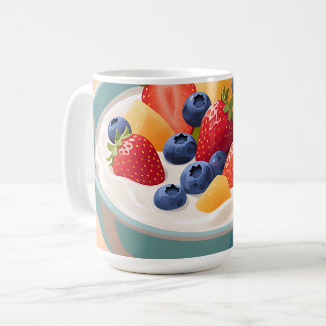 Färsk frukt yoghurt skål kaffemugg (Framsida vänster)