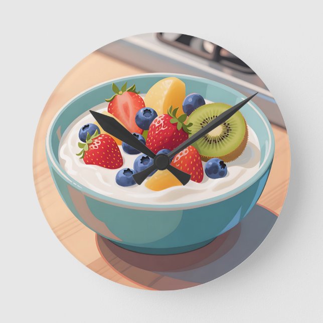Färsk frukt yoghurt skål rund klocka (Framsida)