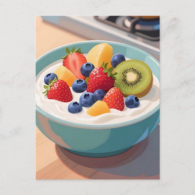 Färsk frukt yoghurt skål vykort (Framsida)