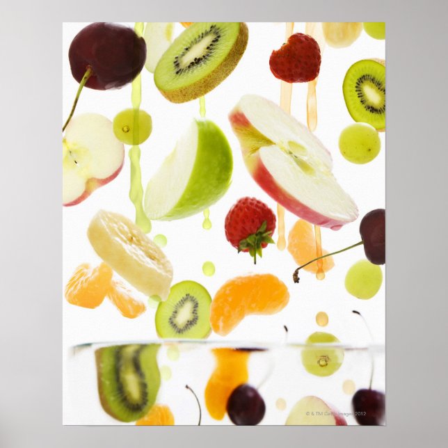 Färsk fruktblandning med äpple- och orange-saft poster (Framsidan)