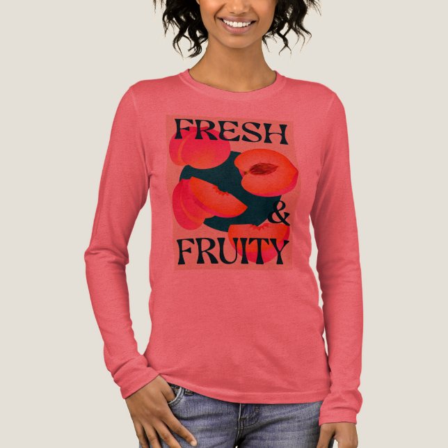 Färsk & Fruktig Djärv Persika Grafisk Långärmad T- T Shirt (Framsida)