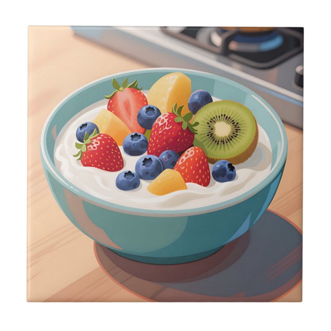 Färsk fruktyogurt skål kakelplatta (Framsidan)