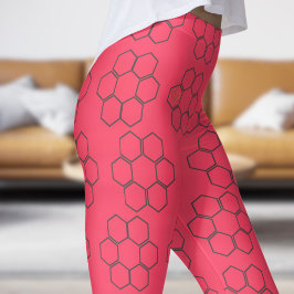 Färsk Fuchsia Red Honungsbi Hive Mönster Leggings