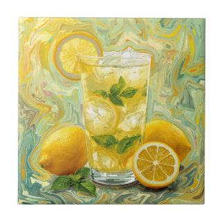 Färsk glas citronsaft och citroner Abstrakt konst Kakelplatta