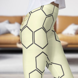 Färsk Golden Gult Honung Hive Mönster Leggings