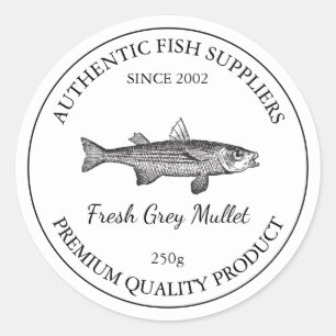 Färsk Grått mullet Fiskpacksedel Runt Klistermärke