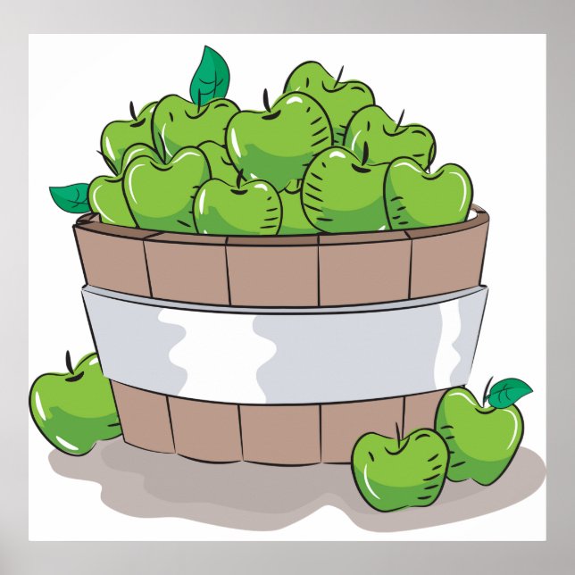 Färsk grön äppelskörd fat Granny Smith Poster (Framsidan)