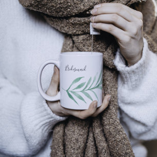 Färsk grön Modern Watercolor Bridesmaid Kaffemugg