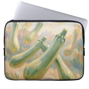 Färsk Grön Zucchini Impressionistisk Målning Laptop Fodral