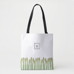 Färsk Grönt Asparagus Monogram Tygkasse