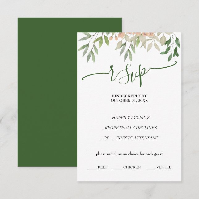 Färsk Grönt Blommigt Vattenfärg Hand-målad OSA Kort (Fram/baksida)