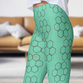 Färsk Grönt Honungsbin Hive Mönster Leggings