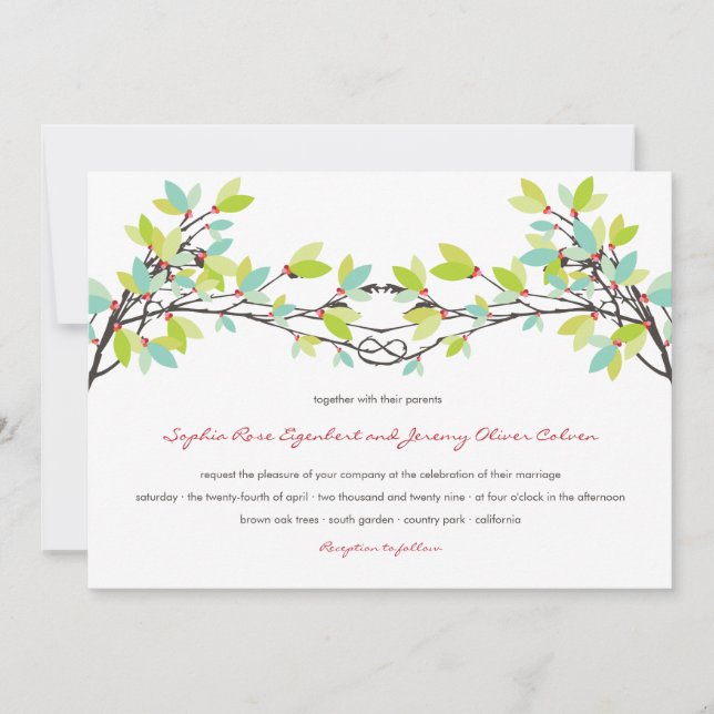 Färsk Grönt knuten till Kärlek Träd Vår bröllop Inbjudningar (Framsida)