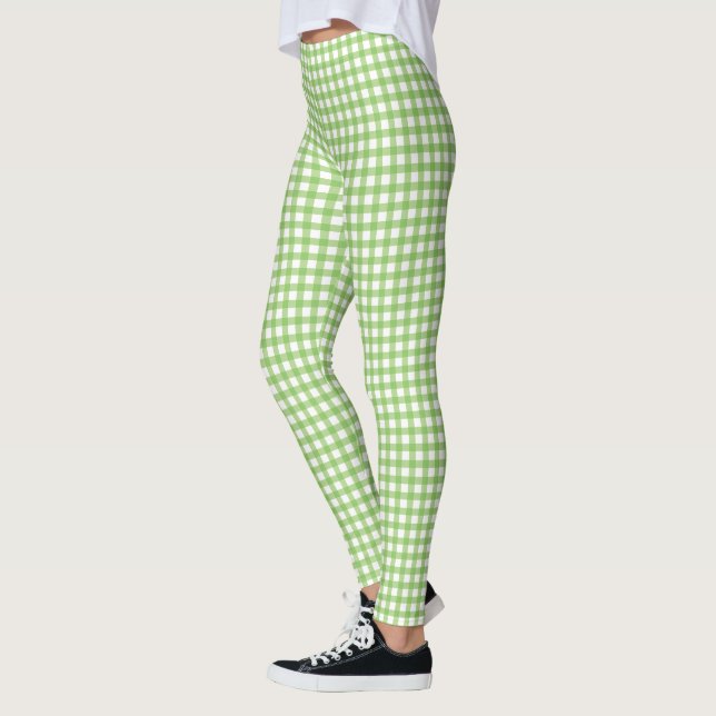 Färsk Grönt och vita Gingham-kontroller Mönster Leggings (Vänster)