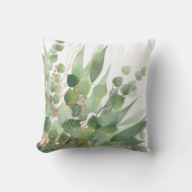 Färsk Grönt Vit botaniskt PILLOW Kudde (Framsida)