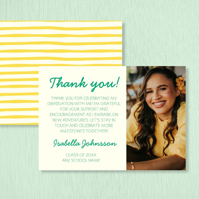 Färsk Gul & Grön Foto 2026 Examen Tack Kort (Fresh Yellow & Green Photo 2026 Graduation Thank You Card)