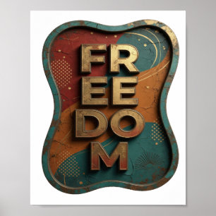 Färsk Guld FREEDOM 3D Text Konst Poster