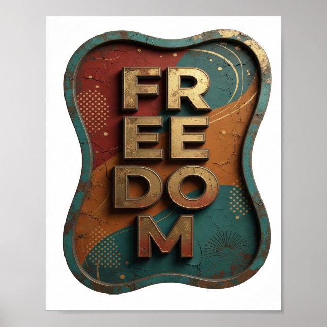 Färsk Guld FREEDOM 3D Text Konst Poster (Framsidan)