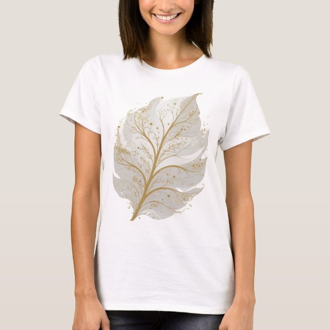 Färsk guld GLÖDANDE BLAD Textdesign T Shirt (Framsida)
