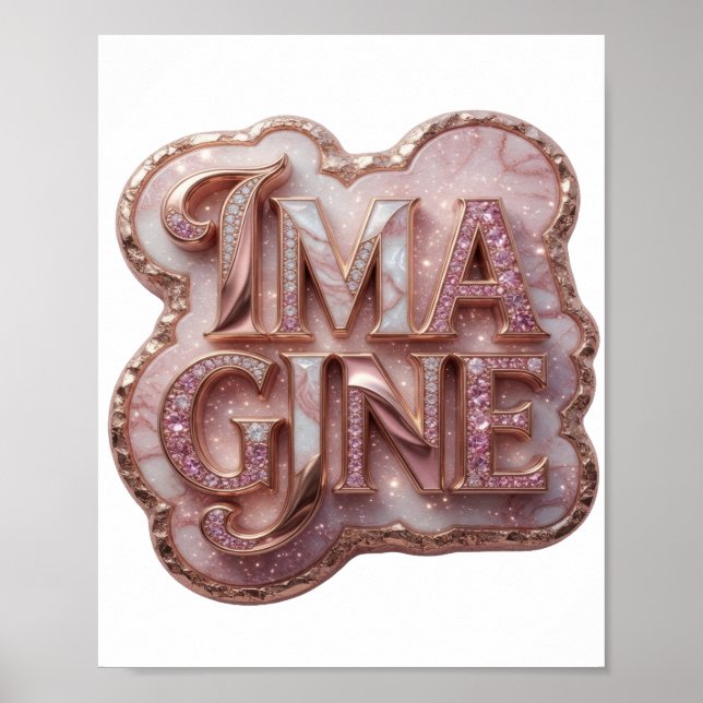 Färsk Guld IMAGINE 3D Text Konst Poster (Framsidan)
