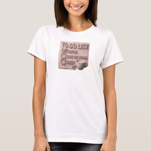 Färsk Guld KAFFE FÖRST RÄDDA VÄRLDEN Modeprint T Shirt (Framsida)