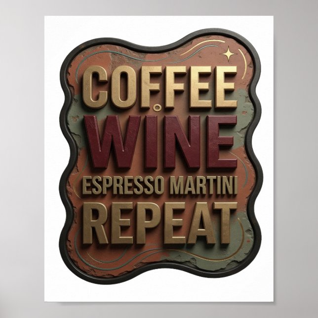 Färsk Guld KAFFE VIN ESPRESSO MARTINI REPETERAR Poster (Framsidan)