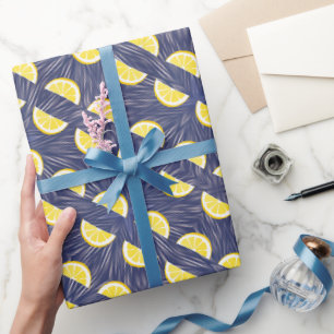 Färsk Gult Lemon Slices Citrus Mönster Presentpapper
