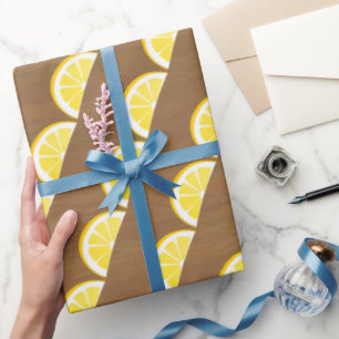 Färsk Gult Lemon Slices Citrus Mönster Presentpapper