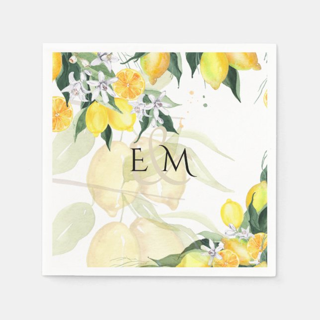 Färsk Gult Lemons Bröllop Pappersservett (Framsidan)