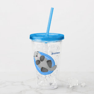 Färsk illustration av havsblått i lycklig take away mugg
